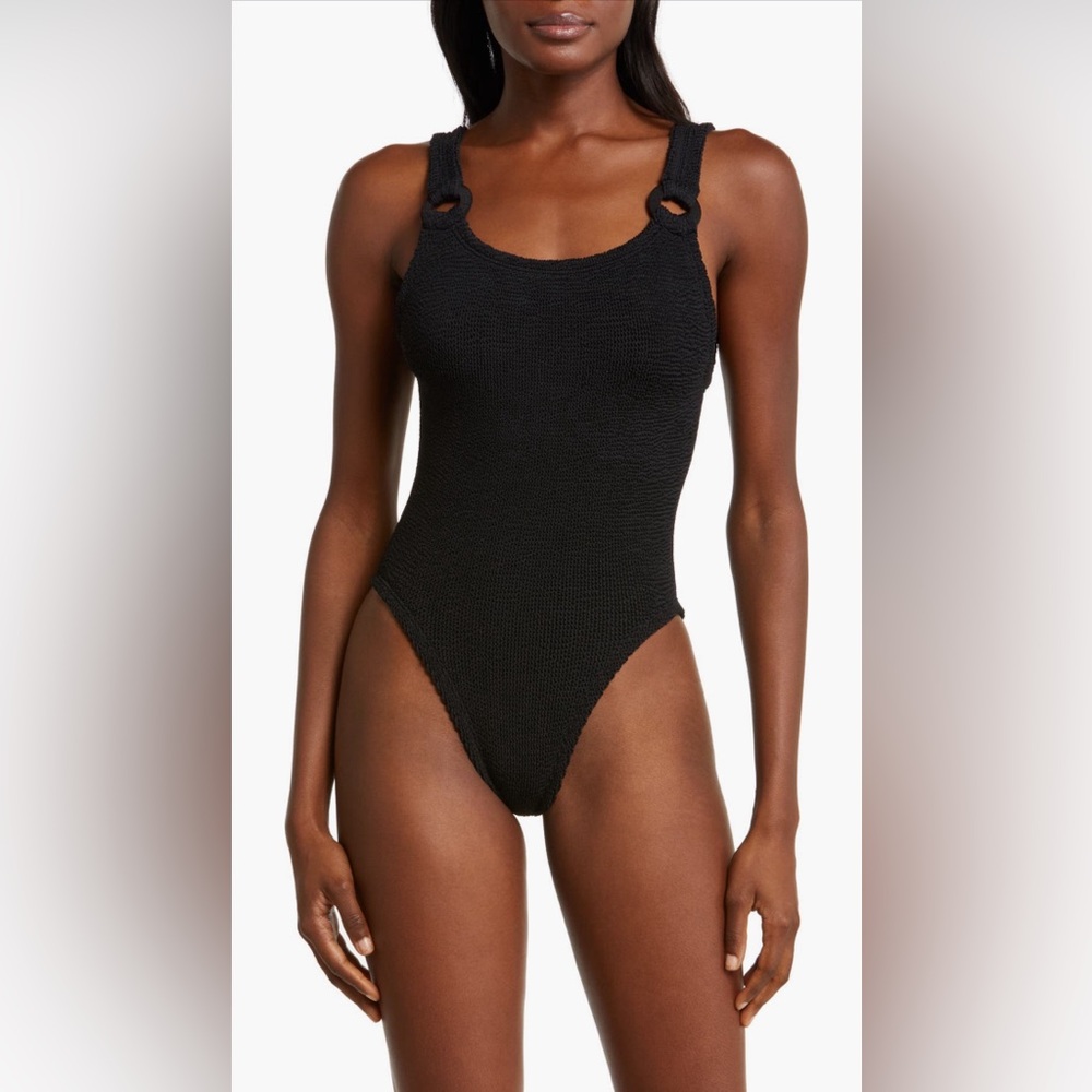 Hunza G Domino Ring Hardware One-Piece Swimsuit, BRAND NEW Black, $270